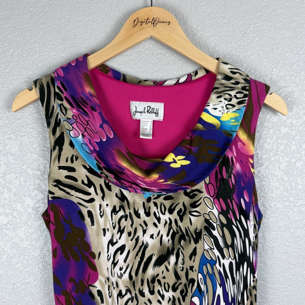 Joseph Ribkoff Animal Floral Sleeveless Dress 8 Dopamine Bright Fun Stretchy - Picture 3 of 9